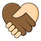 No racism - shake hand in heart shape. Two hands dark and fair skin in a handshake. Equality of races concept icon. Great also for