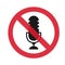 No recording sign. No microphone sign, vector icon illustration