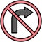 No right turn icon, prohibition sign vector illustration