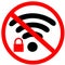 No secure Wifi connection. prohibition of unsecure Wireless internet sign. Red prohibition warning road sign on white