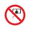 No selfie photo warning red sign. Camera with flashing light with sign for restricted area. Vector illustration on white