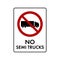 No semi trucks allowed prohibition sign. No symbol isolated on white. Vector illustration