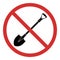 No shovel. It is forbidden to dig. Sign of the ban. Vector icon isolated on light background.