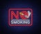 No smoking neon sign. Bright character, neon banner, icon, luminous warning sign of smoking in an unauthorized place