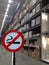 No smoking sign with blurred background of store warehouse