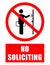 No soliciting, ban sign with a salesman knocking at the door