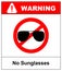 No sunglasses sign. No aviator red prohibition circle icon on white background. Not allowed symbol. Forbidden entry. Ban