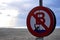 No swim sign in the North Sea beach in Ostend, Belgium