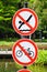 No swimming and no cycling signs