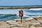 no swimming sign, photo as a background , in saint maries de la mer sea village Camargue, france