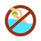 No swimming sign swimmer in water restriction or caution