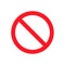 No symbol icon. Prohibition red stop sign. No entry vector.