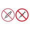 No syringe line and glyph icon, prohibition