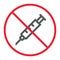 No syringe line icon, prohibition and forbidden