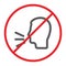 No talking line icon, prohibited and warning, do not speak sign, vector graphics, a linear pattern on a white background