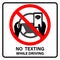 No texting, no cell phone use while driving vector sign, symbol