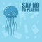 No to plastic. Stop ocean plastic pollution. Cute sad jallyfish. Recycling plastic. Ecological problem and catastrophe. Say no to