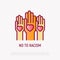 No to racism thin line icon: hands with hearts on their palms. Modern vector illustration of tolerance, social equality