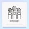 No to racism thin line icon: hands with hearts on their palms. Modern vector illustration of tolerance, social equality