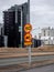 A No tractor crossing sign on a highway in Reykjavik, Iceland