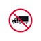 No truck prohibited sign, no delivery lorry forbidden modern round sticker, vector illustration.