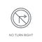 No turn right sign linear icon. Modern outline No turn right sig