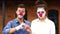 No, Two Funny Clowns Rejecting Offer by Waving Finger