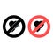 No two hearts icon. Simple glyph, flat  of valentines day, love ban, prohibition, embargo, interdict, forbiddance icons for