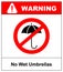 No Umbrella with water drops. Rain protection symbol.No Flat design style.