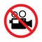 No video camera prohibited sign, Taking recording video not allowed, Prohibition symbol sticker for area places
