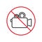 No Video Camera Recording Black Line Ban Icon. Camcorder Stop Symbol. Forbidden Movie Film Production Zone Red Sign. No