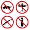 No War Symbol Silhouette Icon Set. Red Stop Sign Military Weapon Glyph Pictogram Collection. Warning Tank, War Plane