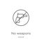 no weapons icon vector from activist collection. Thin line no weapons outline icon vector illustration. Outline, thin line no