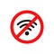 No wifi icon. Red ban circle sign. Prohibition wireless network pictogram.