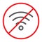 No wifi line icon, prohibited and ban, internet forbidden sign, vector graphics, a linear pattern on a white background.