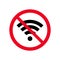 No wireless wifi or sign for remote internet access icon vector on white background, Red prohibition sign. Flat style for graphic