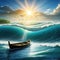 noah ark boat ship sea level flood water sun landscape sky