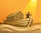 Noah in ark in great flood in biblical scene concept in cartoon illustration vector