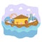 Noah is carrying animals in the ark. Noah`s Ark. Bible story design concept. Colorful vector illustration