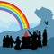 Noah and his family see a rainbow - a symbol of God`s covenant