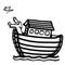 Noah`s Ark with dove black and white illustration