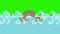 Noah`s Ark Floating in the Middle of the Sea on a Green Screen