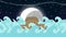 Noah`s Ark Floating in the Middle of the Sea on a Starry Night Background