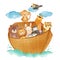 Noah \\\'s ark with many wildlife animals . The flood concept .