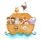 Noah \\\'s ark with many wildlife animals . The flood concept . Realistic watercolor paint with paper textured .