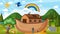 Noah`s Ark with wild animals in nature scene