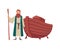 Noahs the Bible prophet and his ark boat, flat vector illustration isolated.