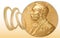 Nobel Economy award, gold polygonal medal and coins symbol
