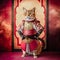 Noble British Shorthair ore cat as samurai dressed in Yoroi samurai armor