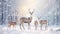 Noble deer family in winter snow forest. Artistic winter Christmas landscape. Winter wonderland